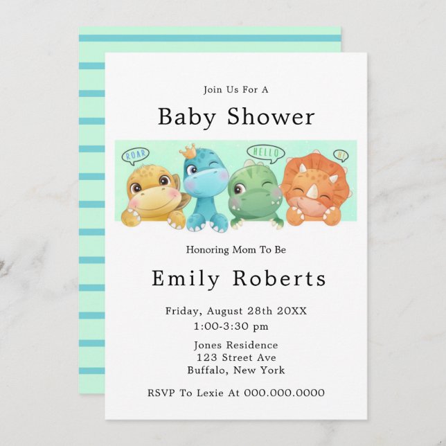 Adorable Petits Dinosaures Bébé Douche Invitations (Devant / Derrière)