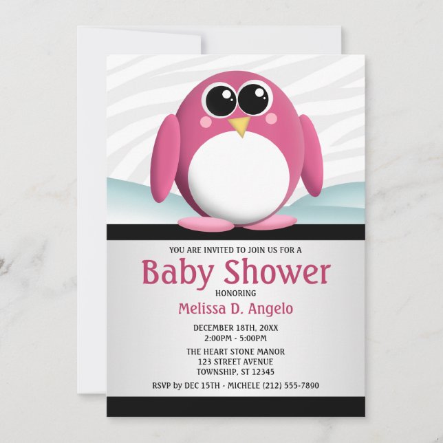 Adorable Pingouin Pingouin Invitations De Douche B (Devant)