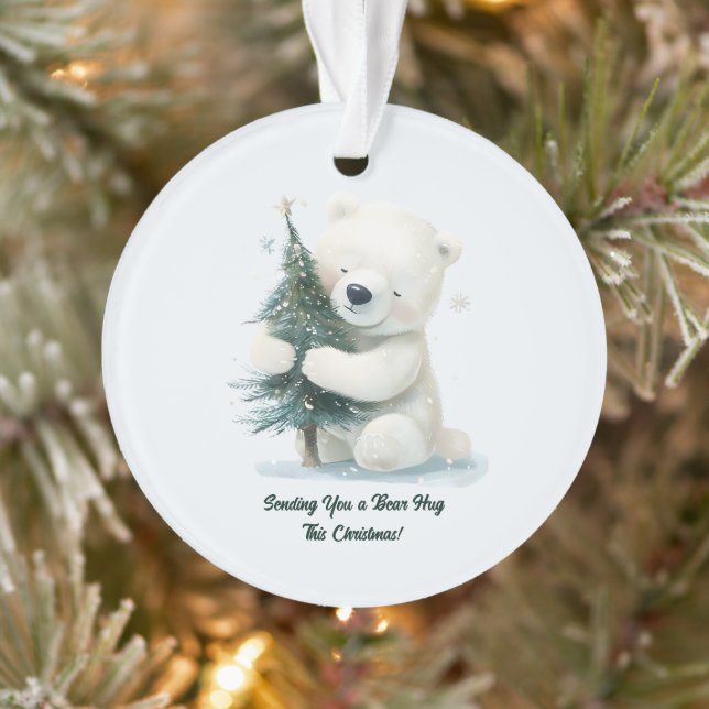 Adorable Polar Bear Hugging Christmas Tree, Cute  (Arbre)