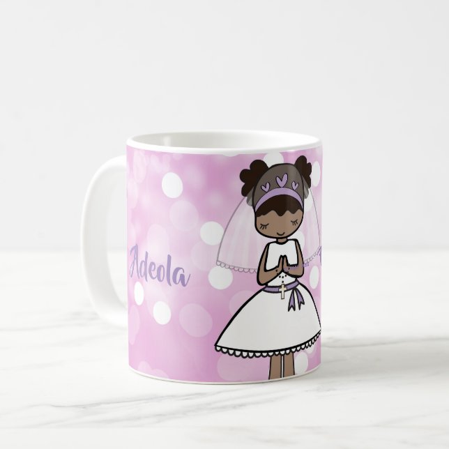 Adorable Première Sainte Communion Fille nom mug (Devant gauche)