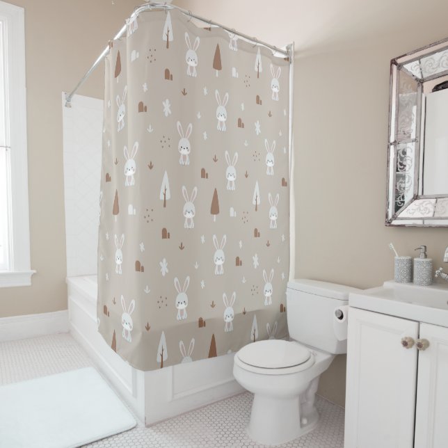 Adorable Rabbit Motif rideau douche (En situation)