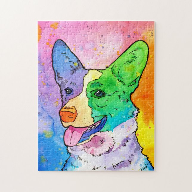 Adorable Rainbow Corgi aquarelle puzzle (Vertical)