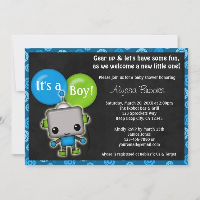 Adorable ROBOT Baby shower Invitation garçon (Devant)