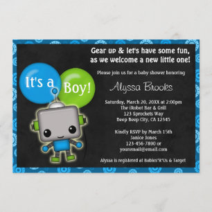 Adorable ROBOT Baby shower Invitation garçon