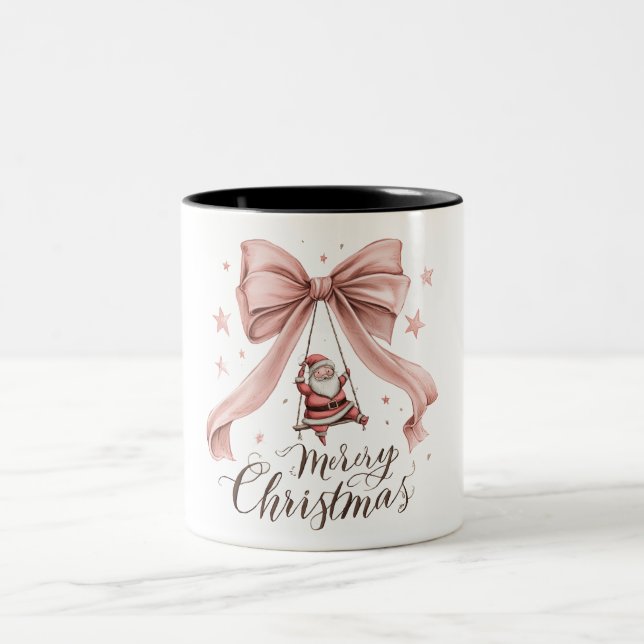 Adorable Santa Christmas Mug with Pink Bow (Centre)