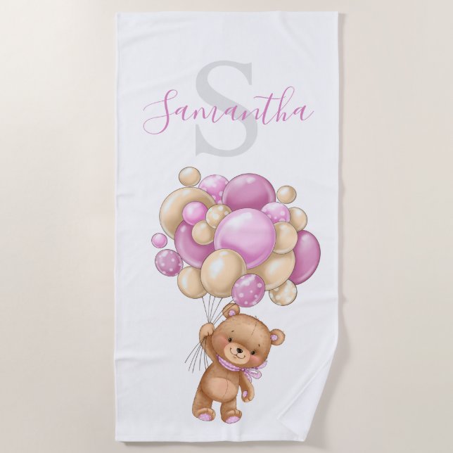 Adorable Serviette de plage rose Teddy Bear (Devant)