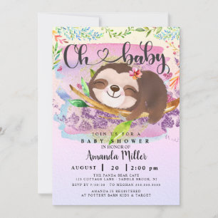 Adorable Sloth Baby shower Invitation