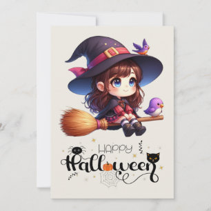Adorable sorcière mignonne avec 2 oiseaux, Happy H