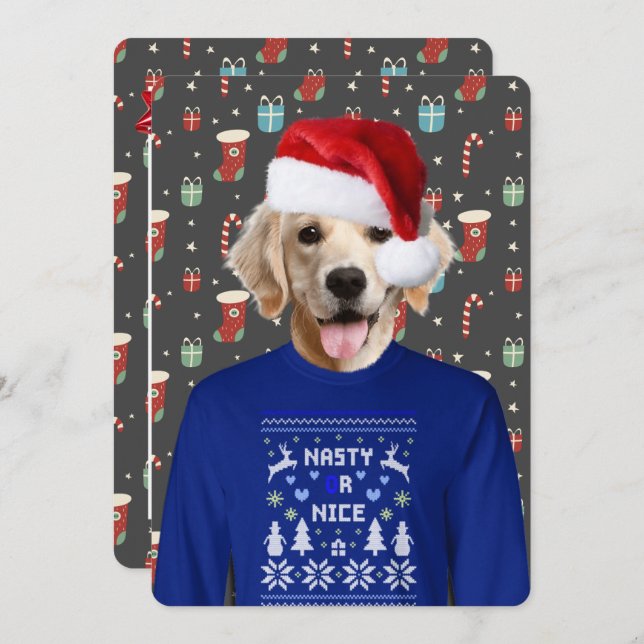 Adorable Sweater Party Golden Retriever Invitation (Devant / Derrière)