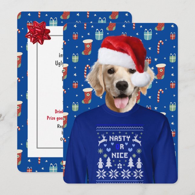 Adorable Sweater Party Golden Retriever Invitation (Devant / Derrière)