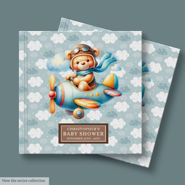 Adorable Teddy Bear Pilot Baby shower livre d'or (Adorable Teddy Bear Pilot Baby Shower Guest Book Custom)