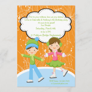 Adorable Twins Ice Skating Invitation d'anniversai