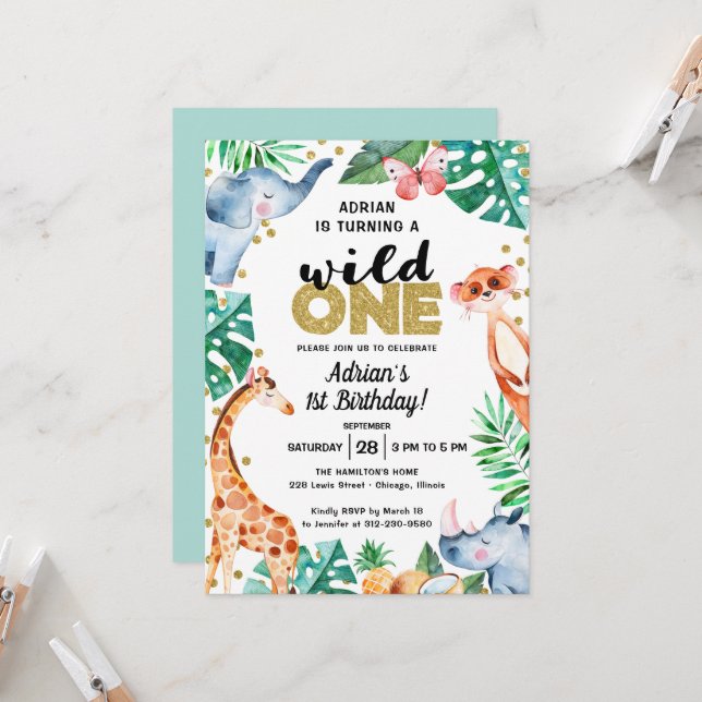 Adorable Wild One Jungle Anniversaire Invitation (Devant/Arrière en situation)