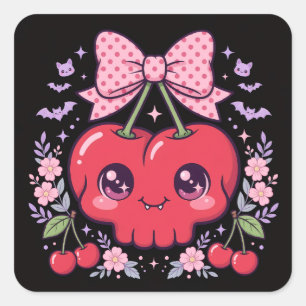 Adorables autocollants crâne cerise Kawaii   Coque