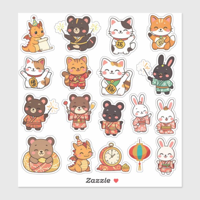 Adorables autocollants vinyles d'animaux Chibi pou (Feuille)