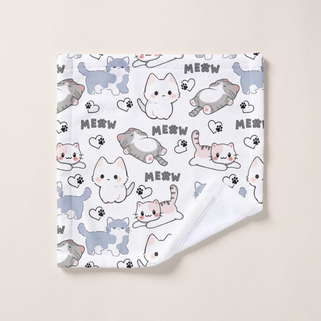 Adorables chatons dodus et cœurs Meow (Gant de toilette)