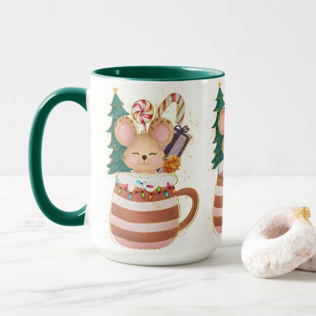 Adorables Noël Charmante animal Souris Mug (Avec donut)