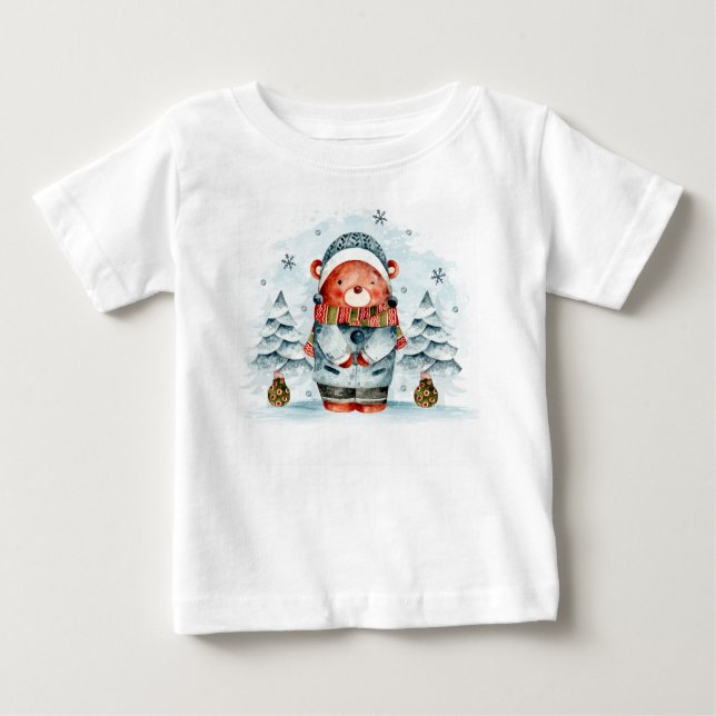 Adorables Noël Mignonne Ours En T-Shirt De Neige (Devant)