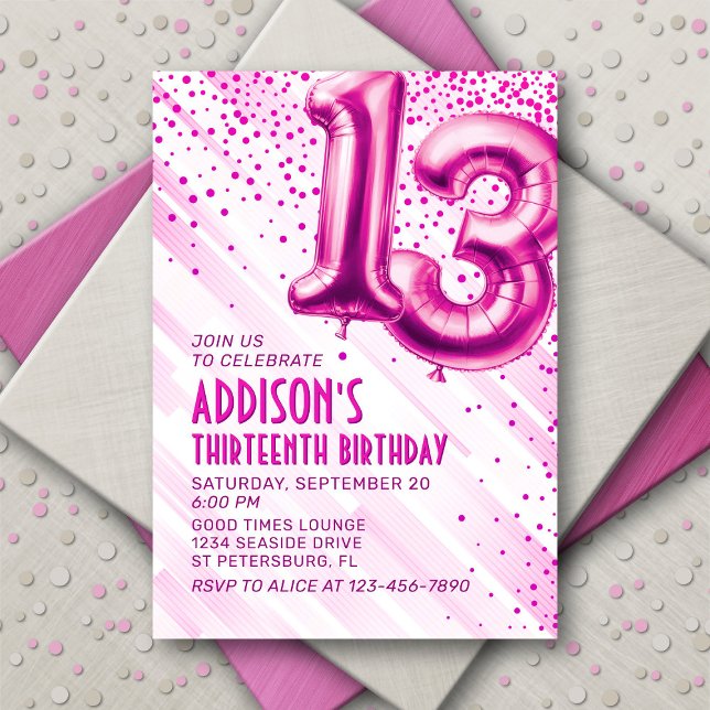 Ados Filles rose 13e anniversaire Invitation (Créateur téléchargé)