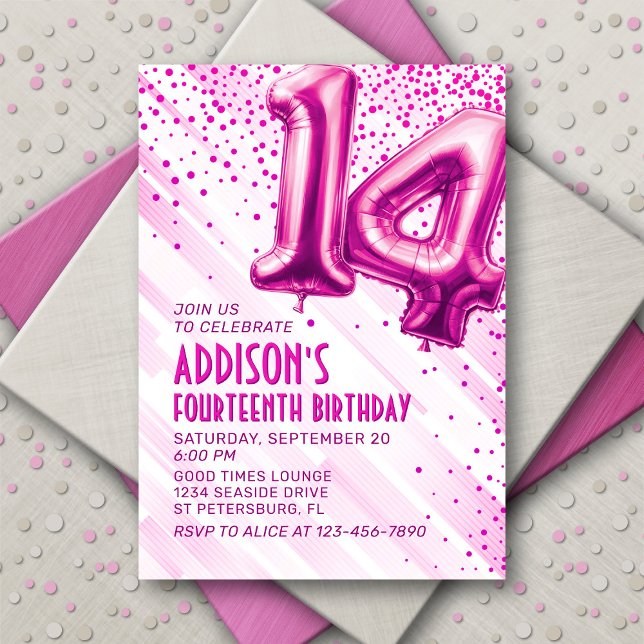 Ados Filles rose 14e anniversaire Invitation (Créateur téléchargé)