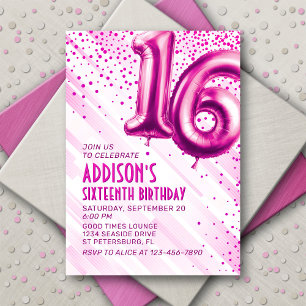Ados Filles rose 16e anniversaire Invitation