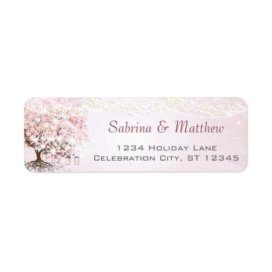 Adresse de retour de coeur d'arbre rose de feuille étiquettes d’adresse retour