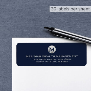 Adresse de retour Étiquette Bleu Argent Monogramme