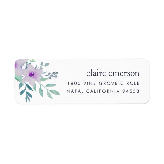 Adresse de retour florale violette et sage étiquette d’adresse retour
