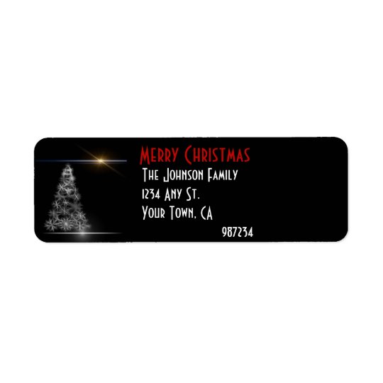 Adresse de retour noire et blanche d'arbre de Noël Étiquette D’adresse Retour