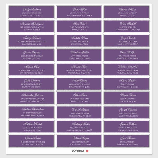 Adresse du nom des clients pourpres. étiquette d'e (Feuille)