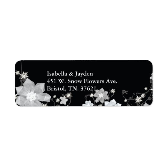 Adresse florale blanche noire de mariage d'hiver étiquette d'adresse retour