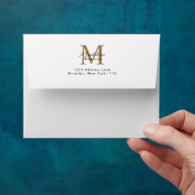 Adresse Monogramme Or Script Minimal Blanc