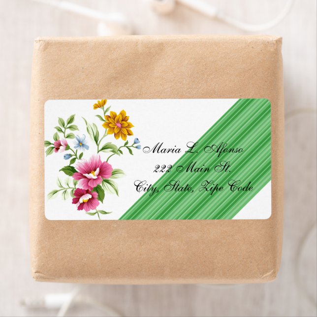 Adresse Retourner Étiquette Floral Green Stripes (En situation)