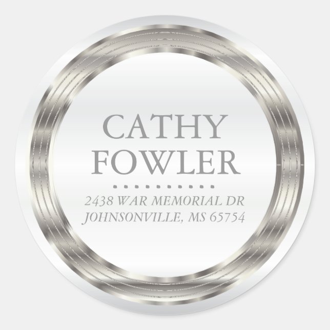 Adresse ronde Étiquettes blanc et argent (Devant)