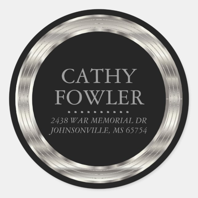 Adresse ronde Étiquettes noir et argent (Devant)