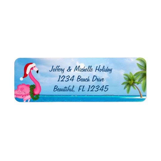 Adresse rose de plage de Noël de flamant de Père Étiquette D'adresse Retour