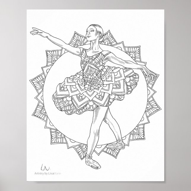 Adult Coloring Poster Ballerina Mandala Dancer (Devant)