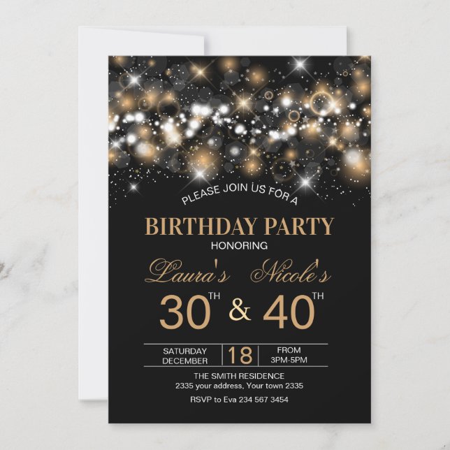 Adult Joint Birthday Party Invitation Gold Glitter (Devant)