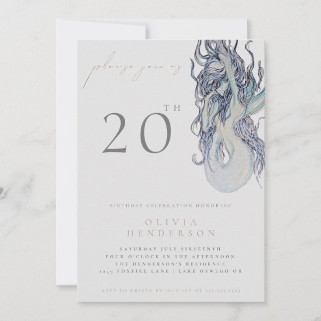 Adult Mermaid ANY Birthday Party Invitation (Devant)