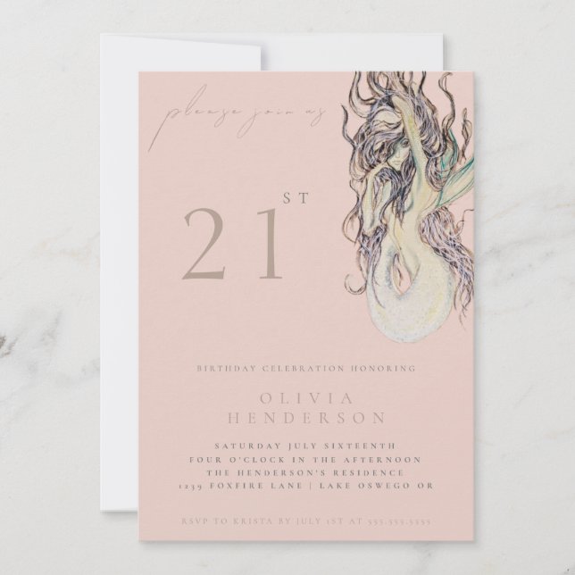 Adult Mermaid ANY Birthday Party Invitation (Devant)