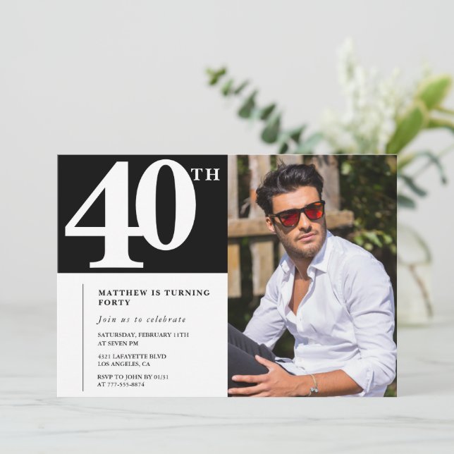 Adulte anniversaire 40e invitation Chic Photo (Debout devant)