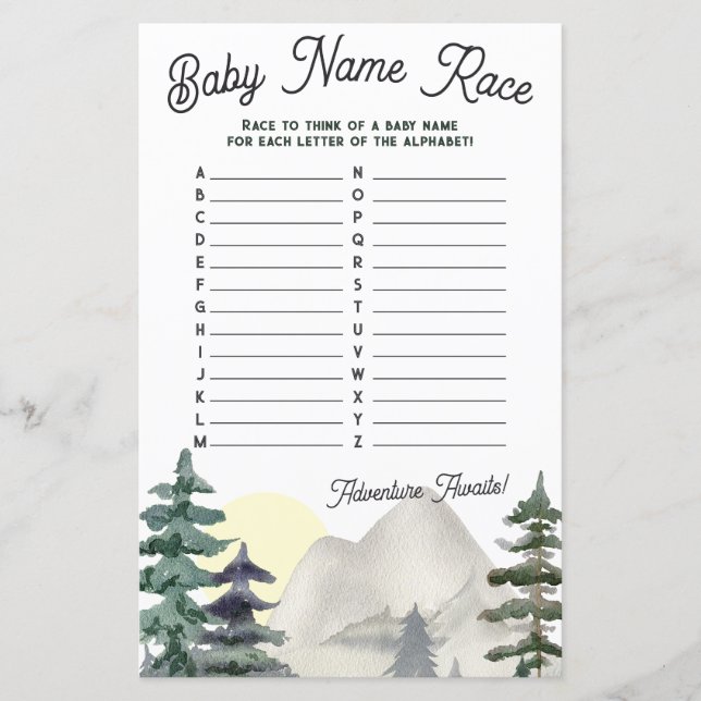Adventure Attend ! Baby Name Race Baby shower Jeu (Devant)