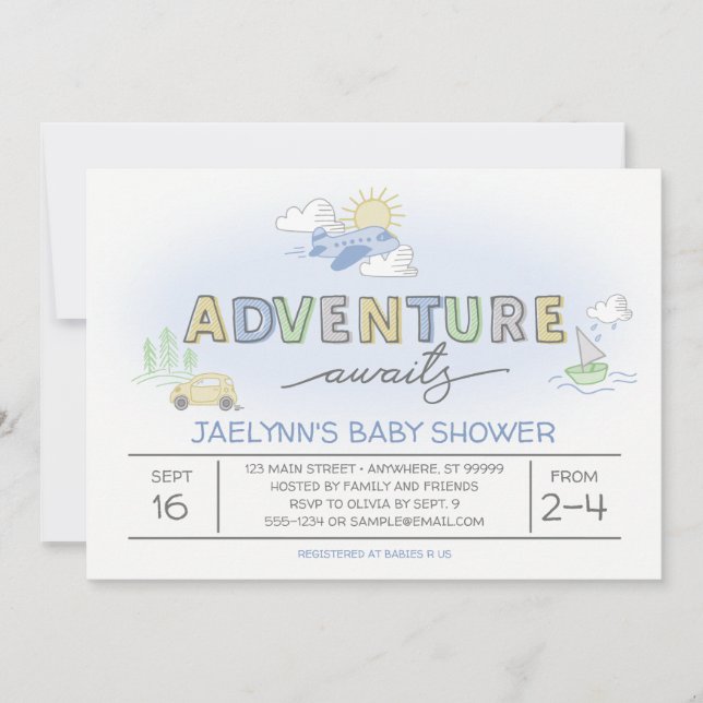 Adventure Attend Invitation Baby shower Voyage (Devant)