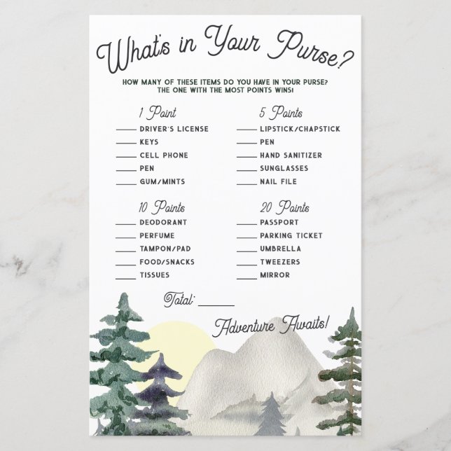 Adventure Attend ! Qu'y a-t-il dans votre sac à ma (Devant)