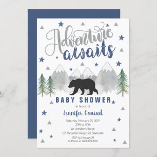 Adventure Await and Baby shower Invitation Navy