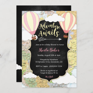 Adventure Await and Girl Baby shower Invitation