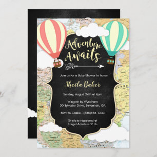 Adventure Await and Travel Baby shower Invitation