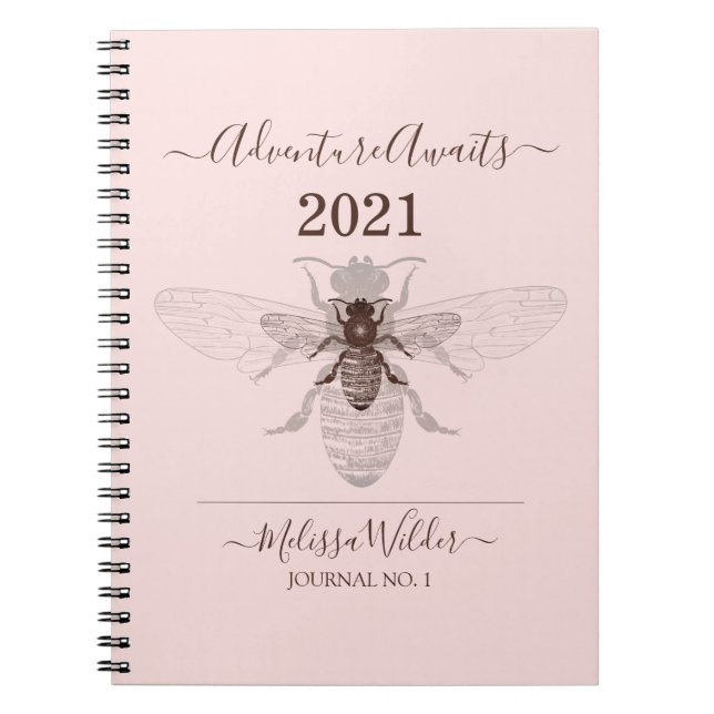Adventure Await Custom Dusty Pink Bee Journal (Devant)