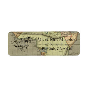 Adventure Await Old World Map Étiquette de adresse