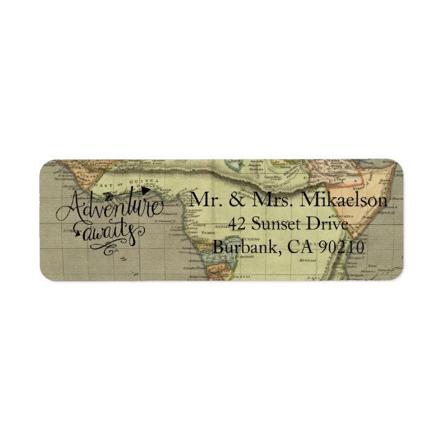 Adventure Await Old World Map Étiquette de adresse (Devant)